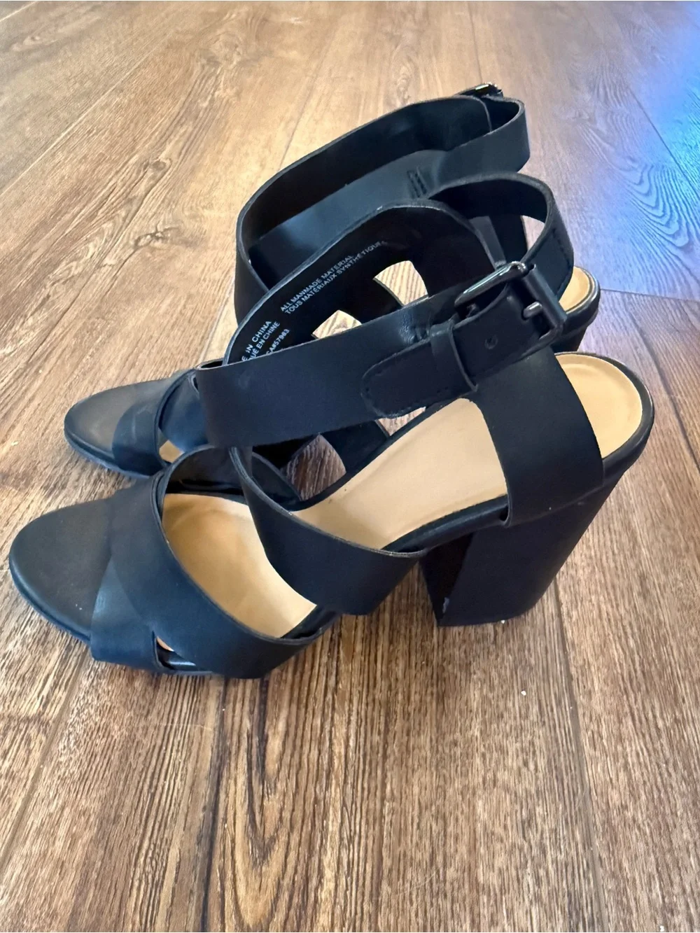 bp Black Crisscross Block Heel Sandals